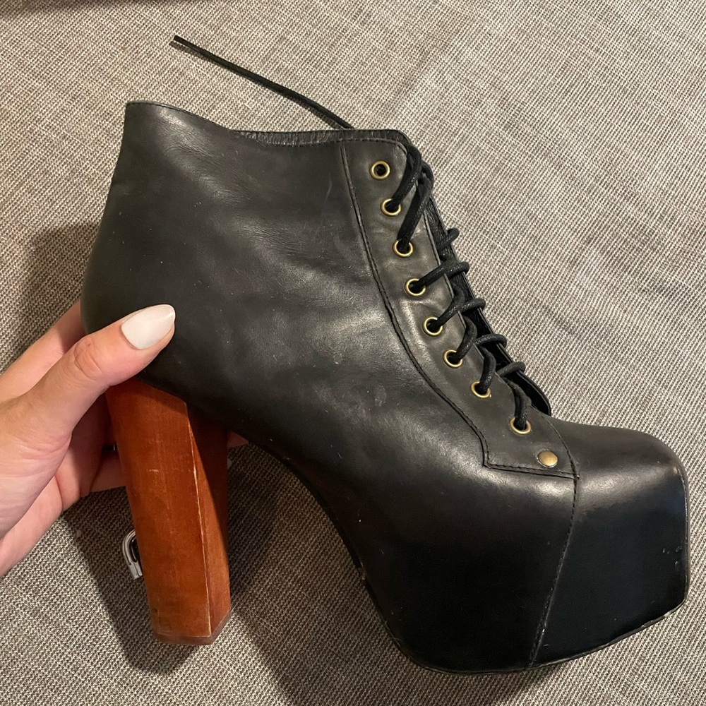 Jeffrey Campbell Lita Black Leather Platform Boots